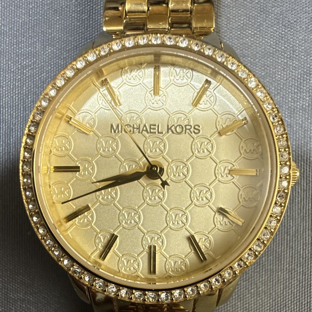 Michael Kors Womens MK-3120 New Battery 35mm Case 5.25” Band Gold Tone (G12)